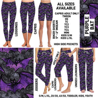 267BT - Purple Bat Biker/Capris/Leggings with High Side Pockets - Preorder ETA: Late Nov