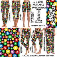 267BT - Candy Characters Biker/Capris/Leggings with High Side Pockets - Preorder ETA: Late Nov