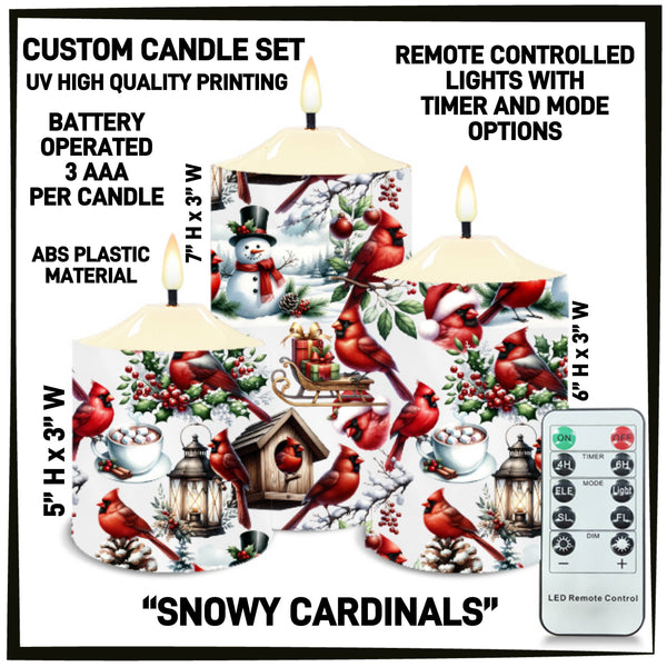 CS2B - Snowy Cardinals 3-Piece Battery Operated Candle Set - Preorder ETA: Mid-Dec