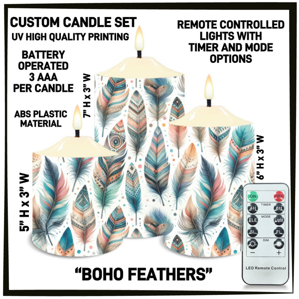 CS2B - Boho Feathers 3-Piece Battery Operated Candle Set - Preorder ETA: Mid-Dec