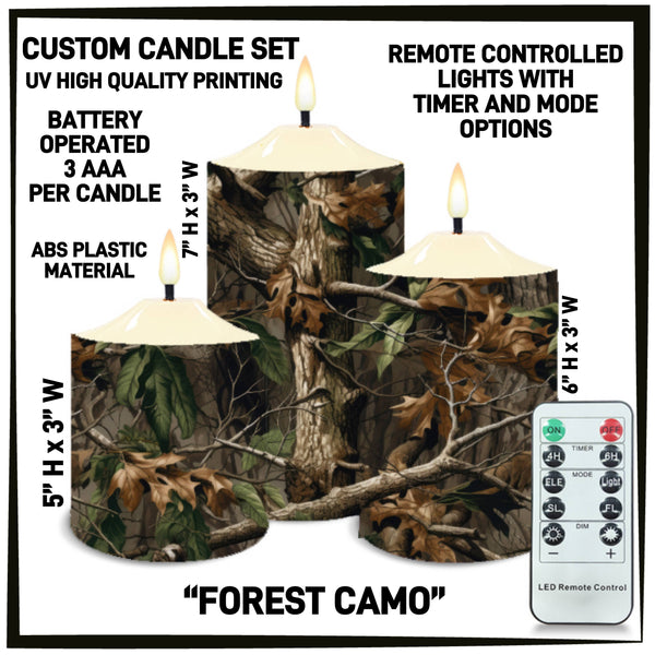 CS2B - Forest Camo 3-Piece Battery Operated Candle Set - Preorder ETA: Mid-Dec