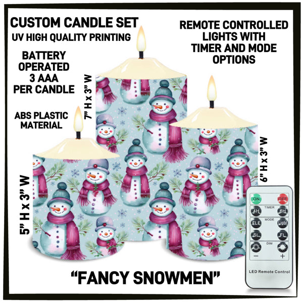 CS2B - Fancy Snowmen 3-Piece Battery Operated Candle Set - Preorder ETA: Mid-Dec