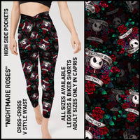 CR1V - Nightmare Roses Criss Cross V-Waist Biker/Capris/Leggings with High Side Pockets - Preorder ETA: Late Dec