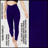 CR1V - Dark Purple Criss Cross V-Waist Biker/Capris/Leggings with High Side Pockets - Preorder ETA: Late Dec