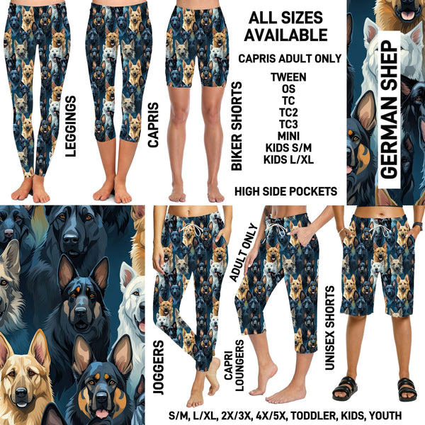 P1BR - German Shep Full Joggers/Capri Loungers/Unisex Shorts - Preorder ETA: Mid May