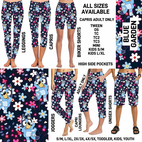 246BT - Blue Garden Biker/Capris/Leggings with High Side Pockets - Preorder ETA: Late May