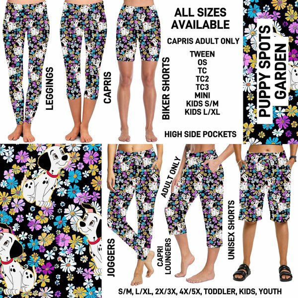 246BT - Puppy Spots Garden Full Joggers/Capri Loungers/Unisex Shorts - Preorder ETA: Late May