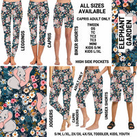 246BT - Elephant Garden Biker/Capris/Leggings with High Side Pockets - Preorder ETA: Late May