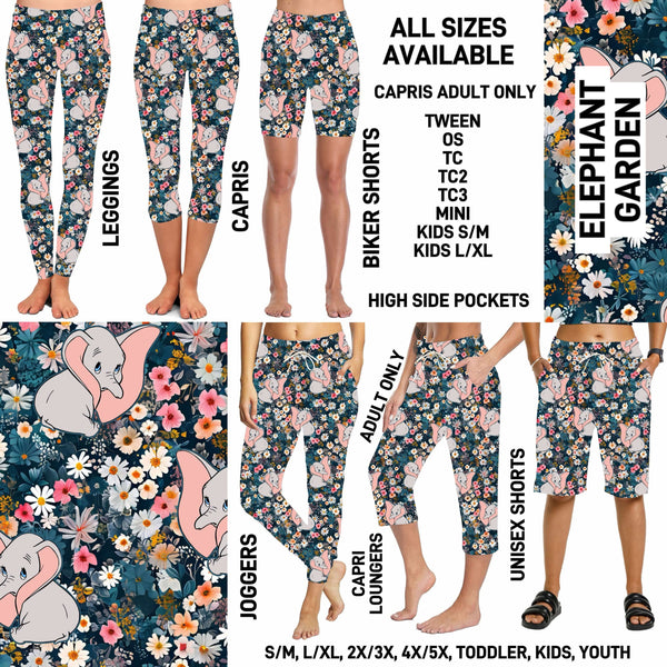 246BT - Elephant Garden Biker/Capris/Leggings with High Side Pockets - Preorder ETA: Late May