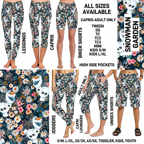 246BT - Snowman Garden Full Joggers/Capri Loungers/Unisex Shorts - Preorder ETA: Late May