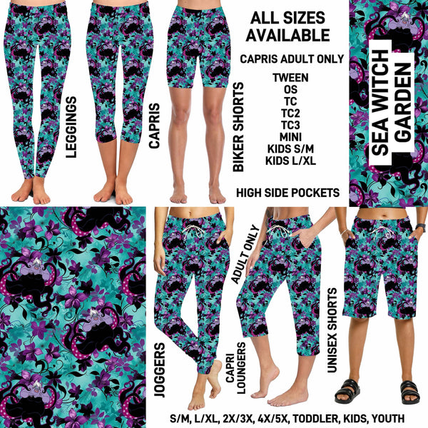 246BT - Sea Witch Garden Biker/Capris/Leggings with High Side Pockets - Preorder ETA: Late May