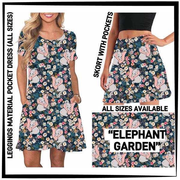 246BT - Elephant Garden Pocket Dress/Skort with Pockets - Preorder ETA: Late May