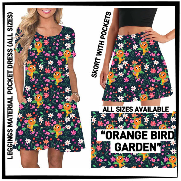 246BT - Orange Bird Garden Pocket Dress/Skort with Pockets - Preorder ETA: Late May