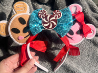 BLUE BOW SCARF MICKEY AND MINNIE EARS