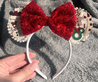RED BOW PEARL CHRISTMAS EARS