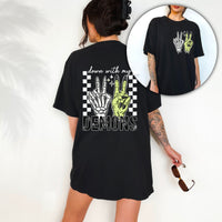 DOWN WITH MY DEMONS POCKET PRINT DOUBLE SIDED TEE