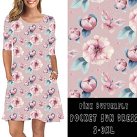 3/4 SLEEVE POCKET DRESS- PINK BUTTERFLY