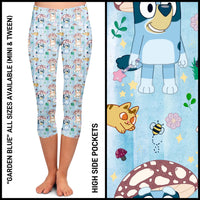 RTS - Garden Blue Leggings & Capris with High Side Pockets