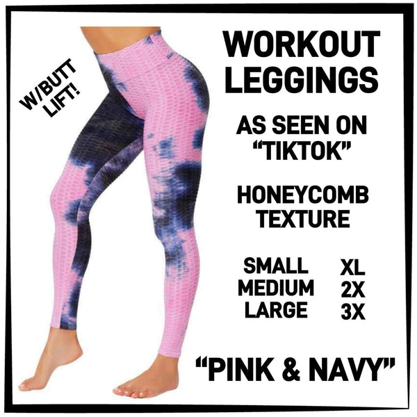 RTS - Pink & Navy Honeycomb Workout Leggings*