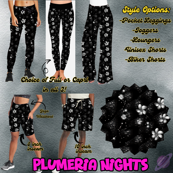 PLUMERIA NIGHTS - LEGGING/JOGGER/LOUNGER/SHORTS - MOSTLY BLACK RUN PREORDER CLOSING 1/24