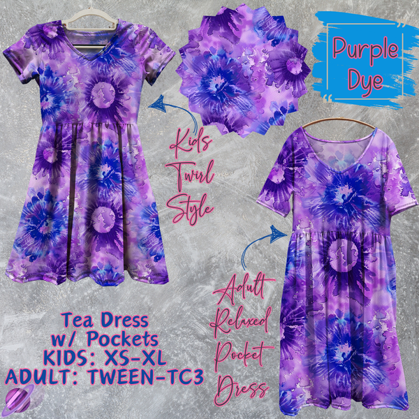 PURPLE DYE - ADULT & KIDS - TEA DRESS RUN 3 - PREORDER CLOSING 3/11