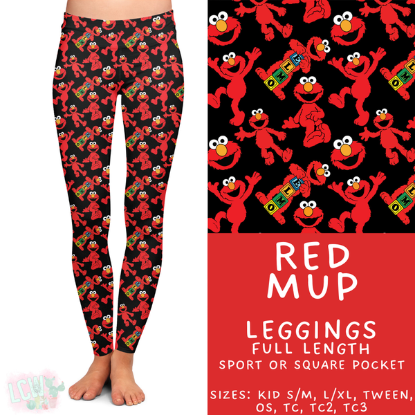 Ready to Ship - Red Mup Full Length Leggings - Square Pocket OS