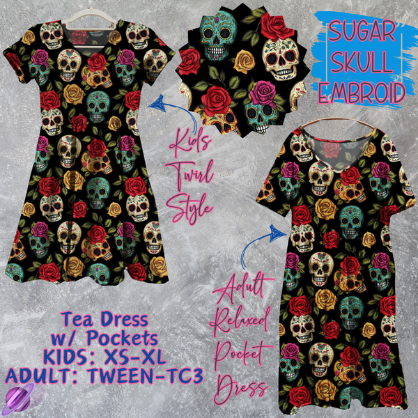 SUGAR SKULL EMBROID - Adult & Kids - Tea Dress Run- Preorder Closing 5/13