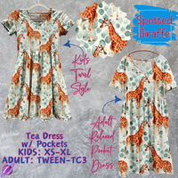 SPOTTED GIRAFFE - ADULT & KIDS - TEA DRESS RUN 3 - PREORDER CLOSING 3/11