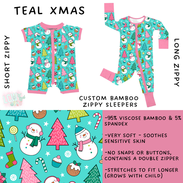 Ready to Ship - Teal Xmas Long Zippy Sleeper - 2T & 3T