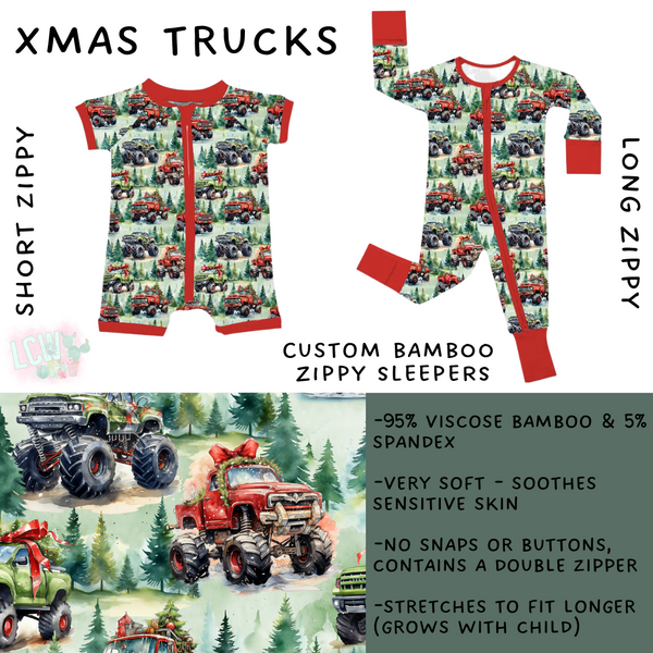 Ready to Ship - Xmas Trucks Long Zippy Sleeper - 2T, 3T & 4T