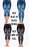 INK SPILL - DENIM RUN W/ BACK POCKETS - LEGGINGS/CAPRI