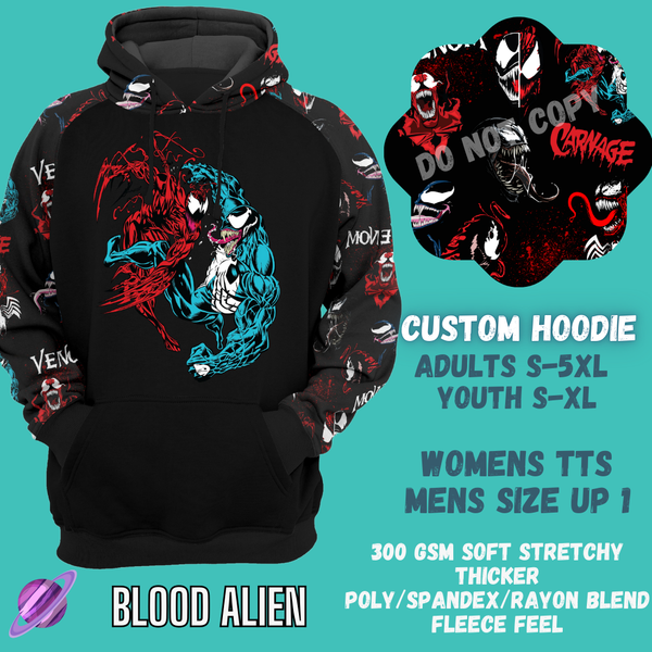 BLOOD ALIEN HOODIE-OUTFIT RUN PREORDER CLOSING 1/10 -CUSTOM HOODIES RE-RUN PREORDER CLOSING 5/11