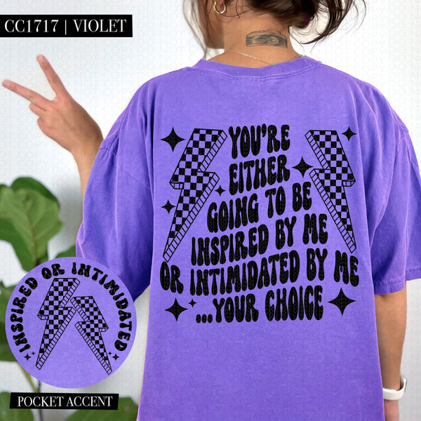 INSPIRED OR INTIMIDATED POCKET PRINT DOUBLE SIDED TEE