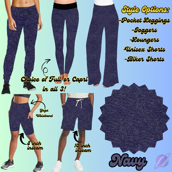 NAVY - LEGGING/JOGGER/LOUNGER/SHORTS - COLOR DENIM RUN PREORDER CLOSING 5/6