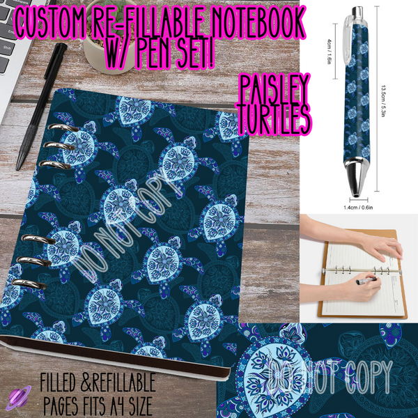 Paisley Turtles -Matching Notebook & Pen Sets